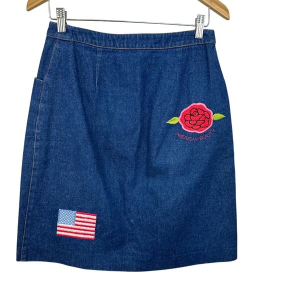 Anna Sui Vintage Embroidered Denim Jean Skirt Size 8 - Picture 2 of 10